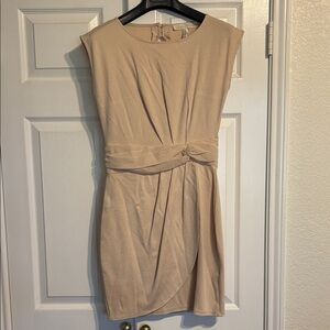 Little Mistress Nude Beige Knot-Waist Mini Dress